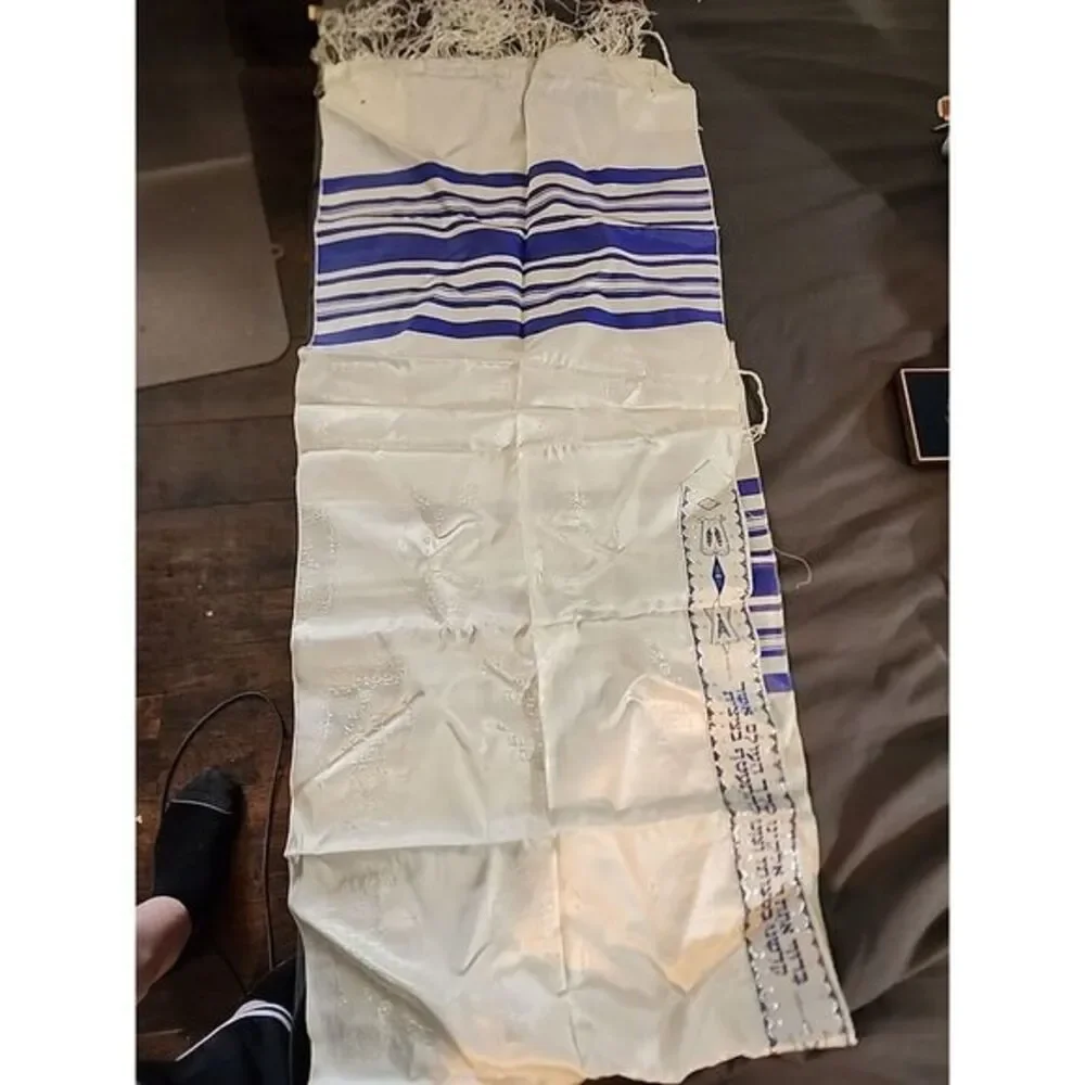 Blue and Silver Stripe Shvotim Tallis‎ 58 Long X 15 Wide